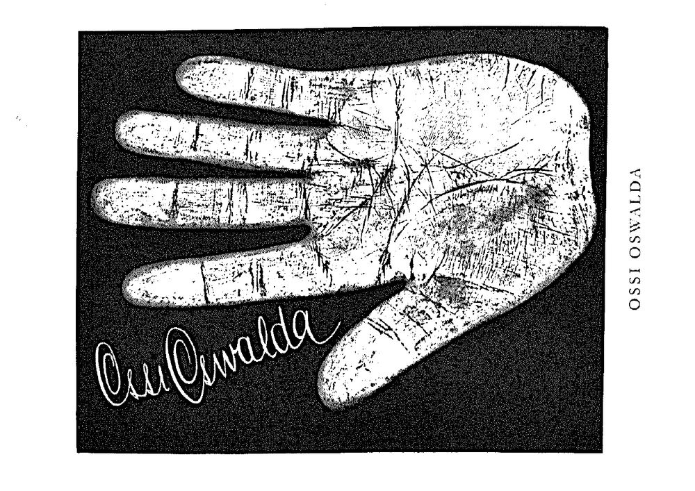 Palm imprint from Marianne Raschig's palmistry guide. The palm belongs to Ossi Oswalda, whose name is printed and her signature adorns the print. 