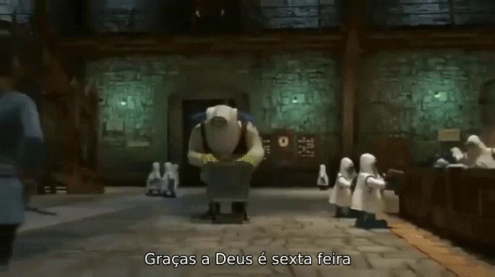 a video game scene with the words graças a deus e sexta feira written on the bottom