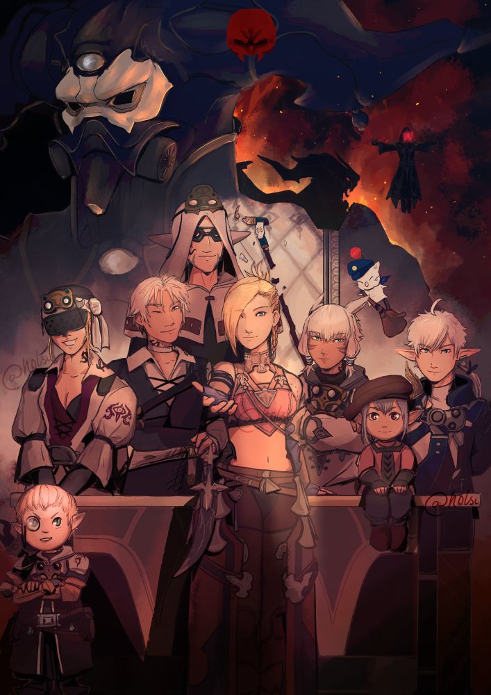 Art featuring the scions of the seventh dawn, from A Realm Reborn in the hit MMORPG Final Fantasy XIV, with a free trial up until-