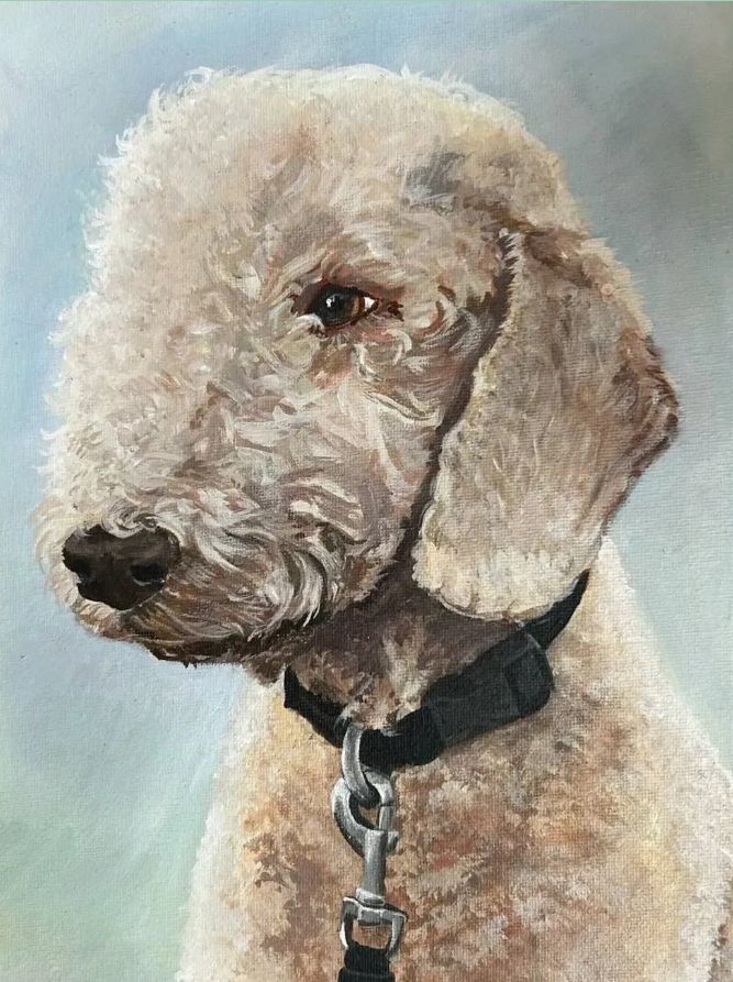 An acrylic painting commission of a dog.
