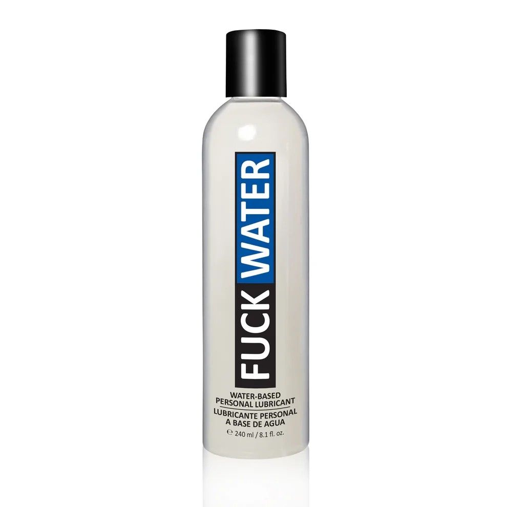 A stock  photo of a bottle of "fuck water" brand "water based personal lubricant" 