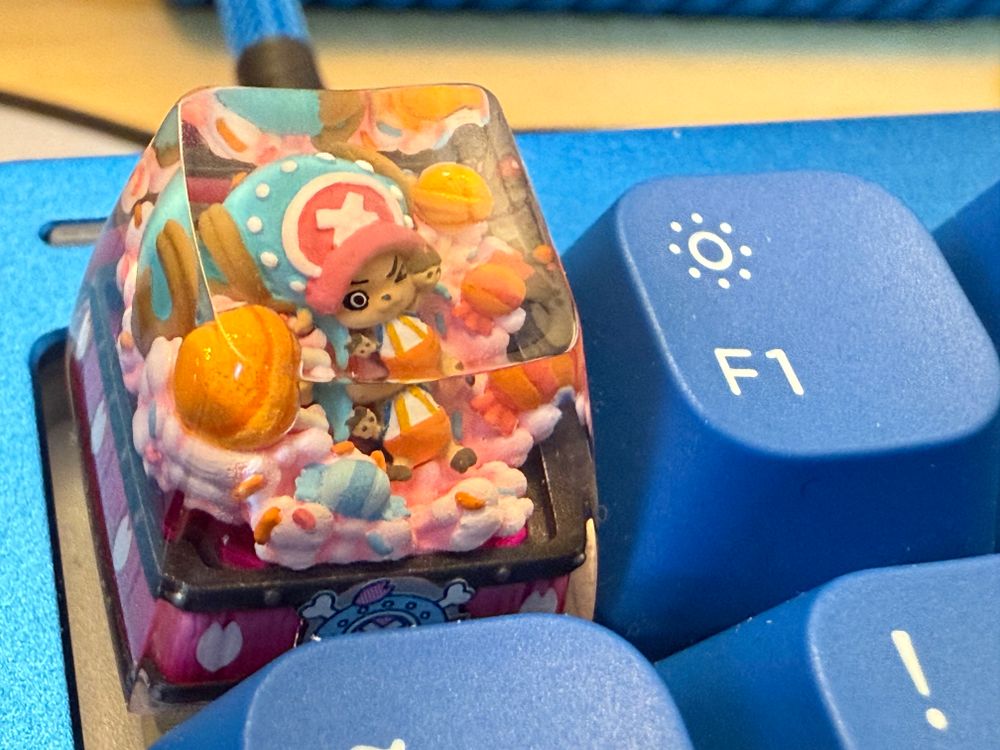 A closer shot of the resin keycap containing Tony Tony Chopper from One Piece.