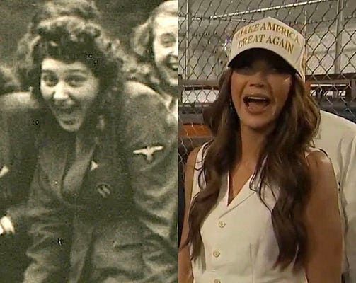 Auschwitz guard goofing around after a hard day of gassing people in the concentration camp vs  Republican goofing with a concentration camp she's filling with innocent brown people.