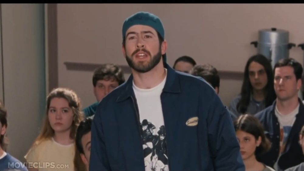 Still image from Chasing Amy when Jason Lee's character asks "What's a nubian?"