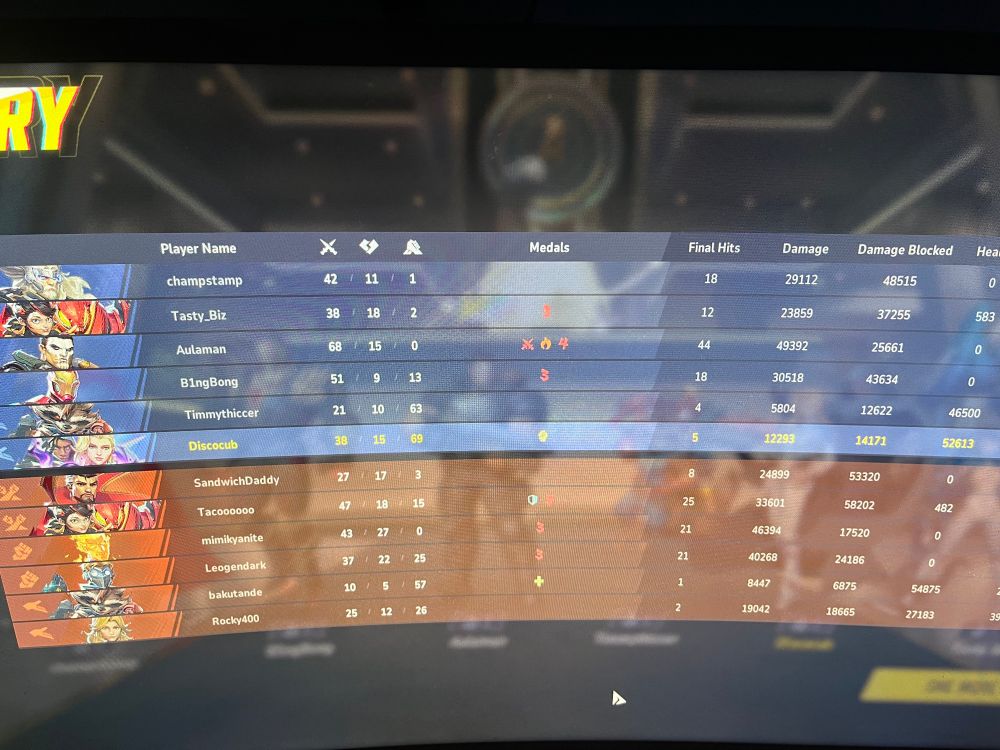 Match results for a round of Marvel Rivals 