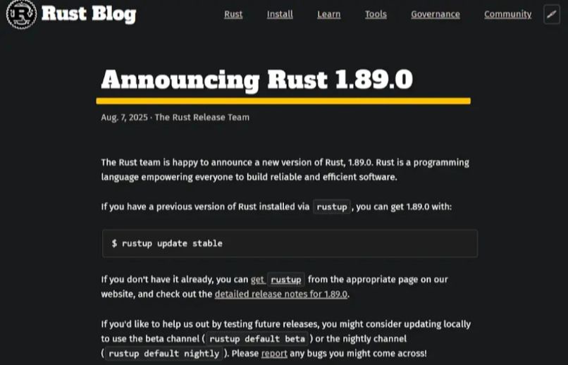 Rust 1.89 released