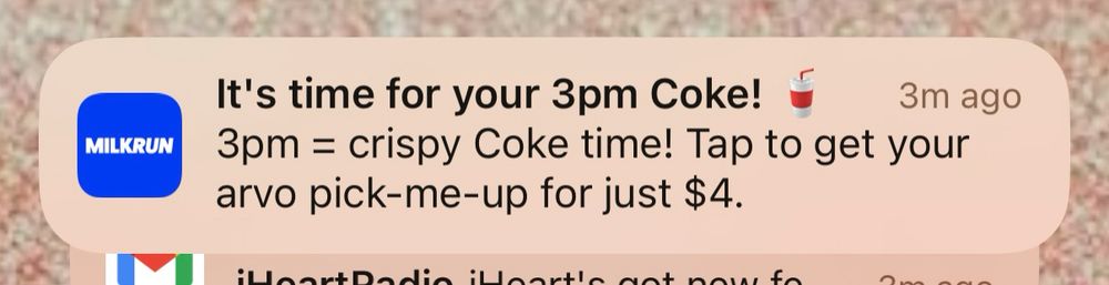 App notification saying it’s time for your 3pm Coke.