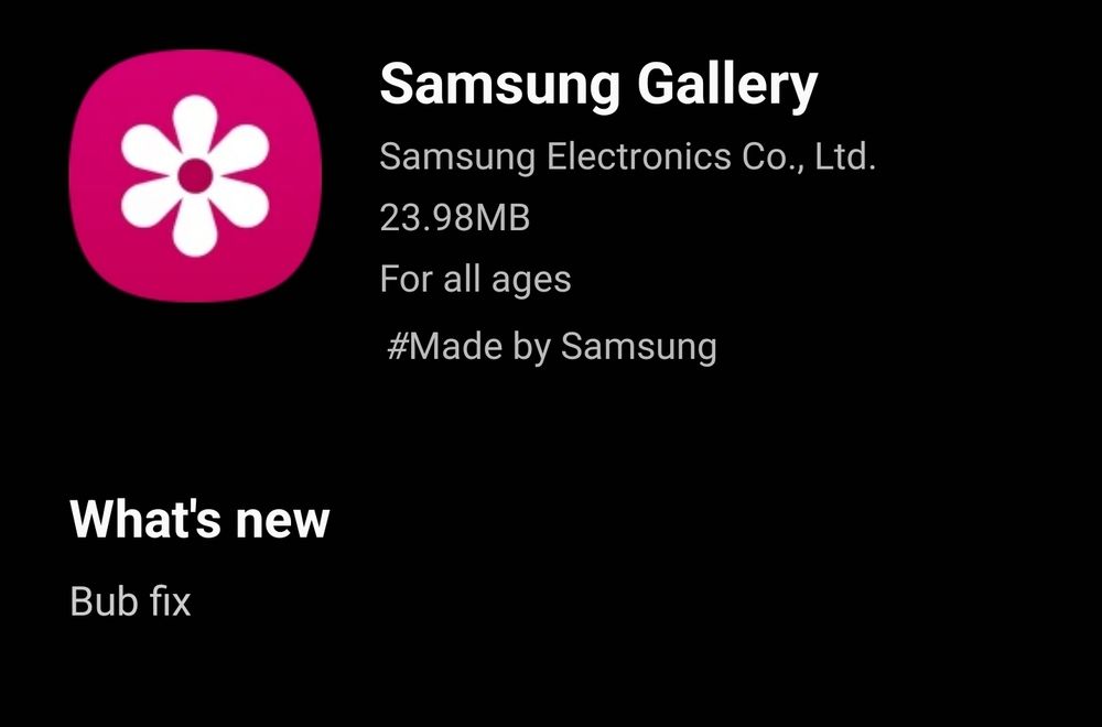 Update screen for Samsung gallery. New features: "bub fix"