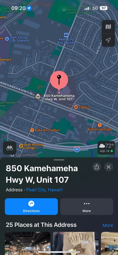 Apple Map of 850 KAMEHAMEHA Hwy W, Unit 107 Pearl City, Hawai’i