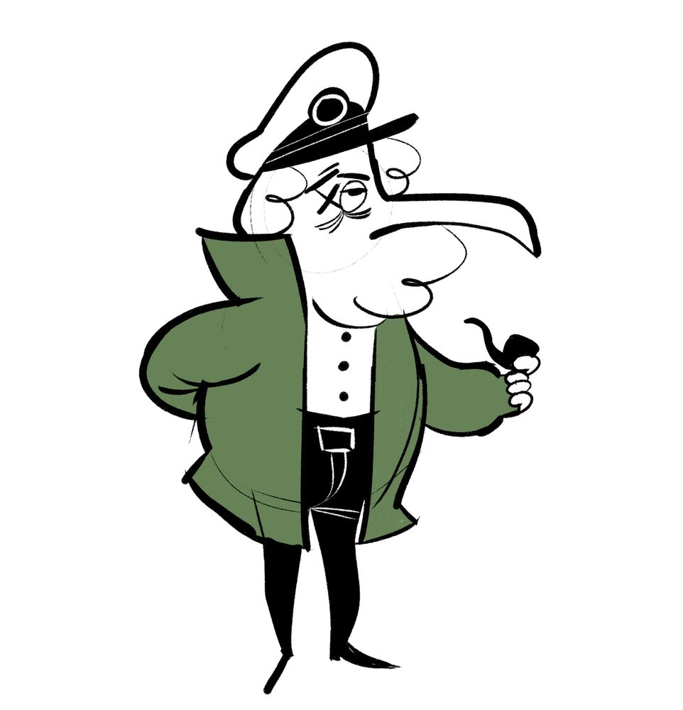 Sketch of an old seagull captain.