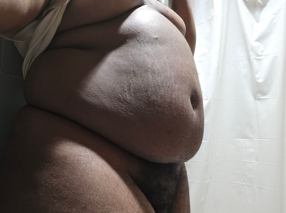 Alex's tits, belly, and pubes