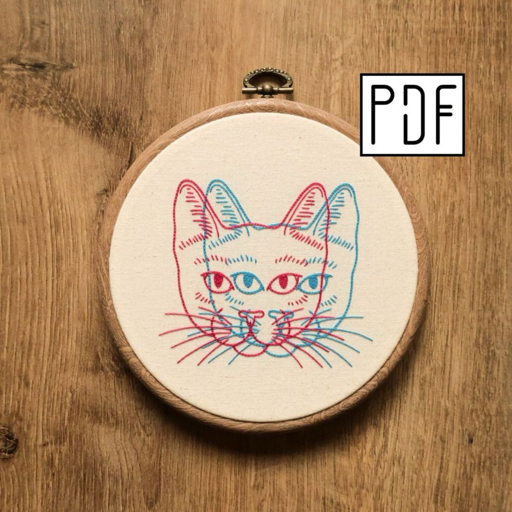 Digital PDF Pattern 3D Cat Hand Embroidery Pattern PDF Modern Hand Embroidery Pattern - Etsy