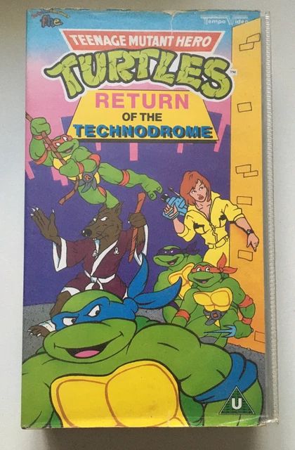 a real vhs cover of the UK edition of TMNT Return of the Technodrome, but in the UK they actually changed the name to Teenage Mutant Hero Turtles