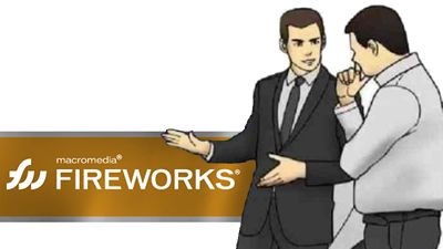 Salesman meme referncing the Macromedia Fireworks logo.