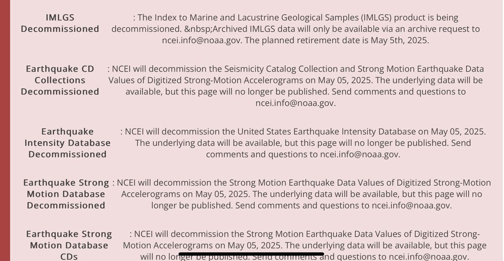 (Errors continued) NOAA National Centers for Environmental Information website showing multiple errors for datasets under the “Paleo Data Search”.