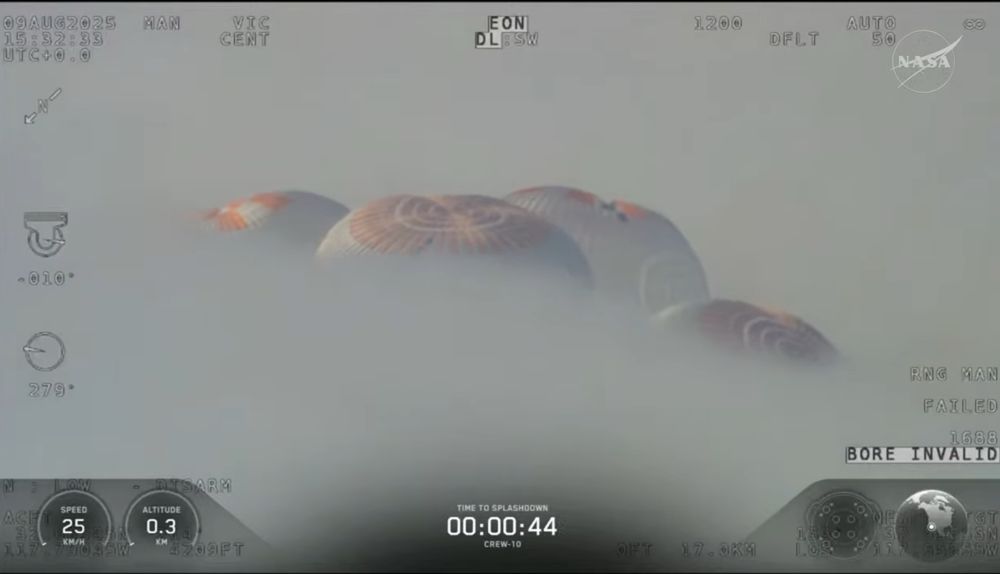 Parachutes going behind clouds from marine layer.