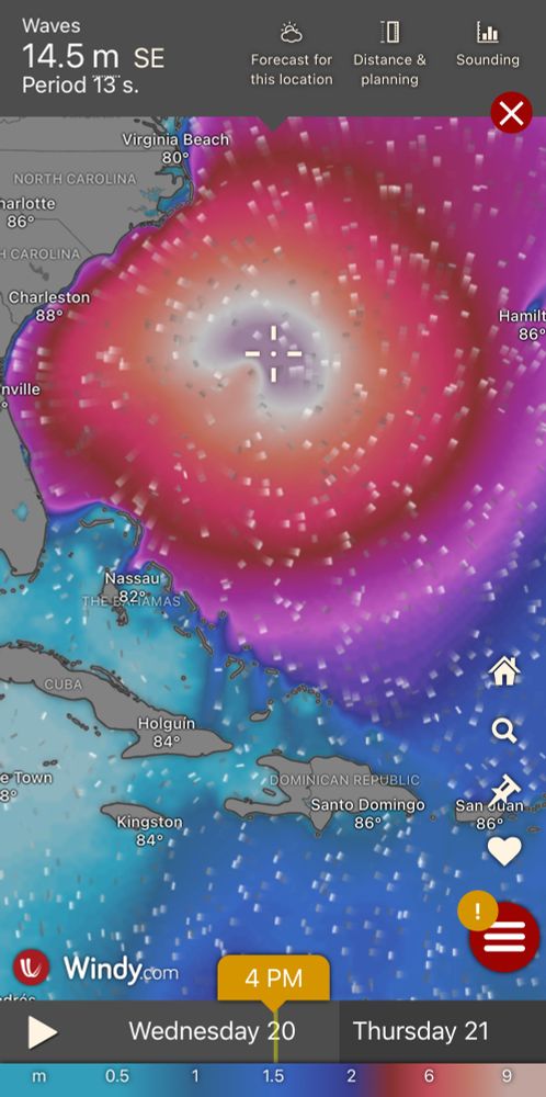 Windy- wave heights around Hurricane Erin.