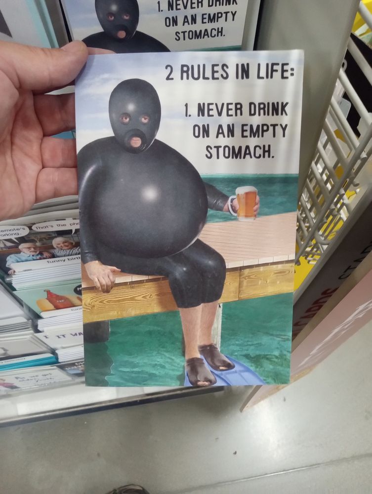 A weird ass greeting card with a dude an inflation suit.
