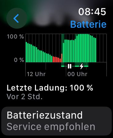 Screenshot AppleWatch, Batterie braucht Service