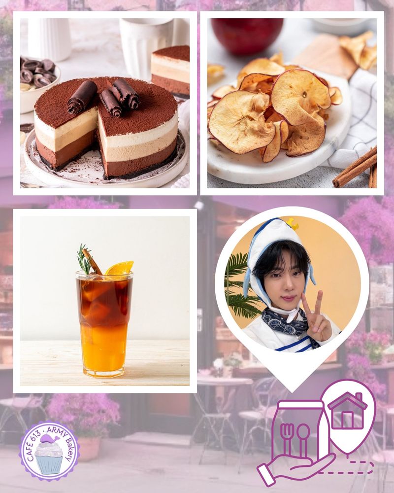 Chocolate mousse, apple chips, orange americano, Jin