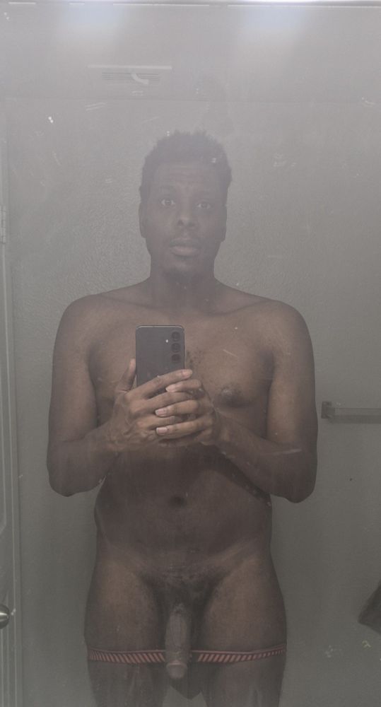 Selfie with thong hanging out and dick hanging out.