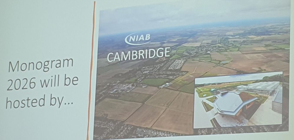 A picture revealing that Monogram2026 will be hosted by the NIAB institute in Cambridge. 