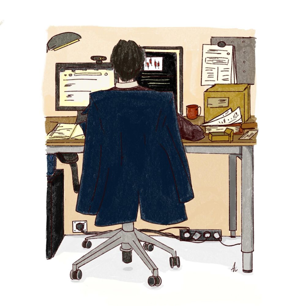 Drawing of a researcher performing analysis at his desk