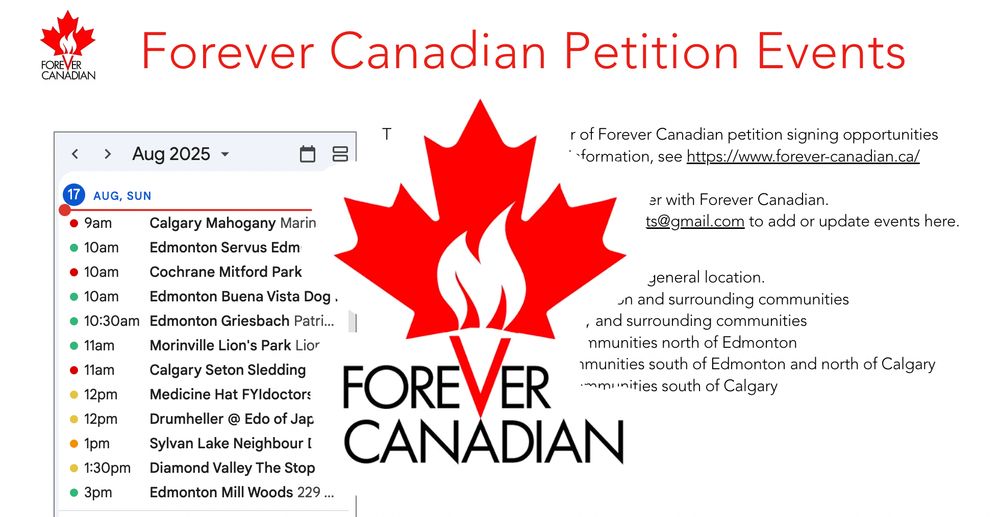 Calendar of Forever Canadian petition signing opportunities