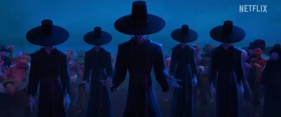 five boys in historical korean hanbok style outfit and hat, styled in a Korean reaper