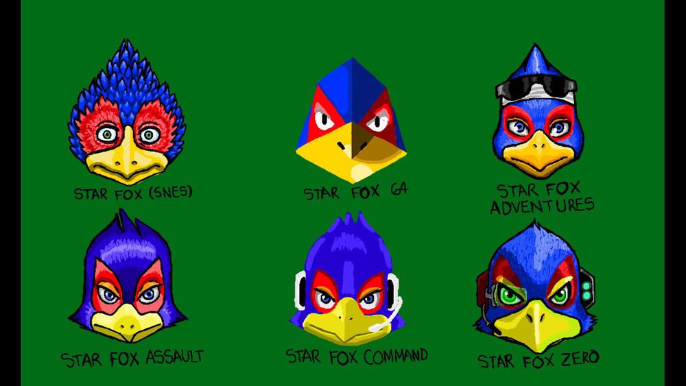 Falco Lombardi’s designs from Star Fox SNES to Star Fox Zero