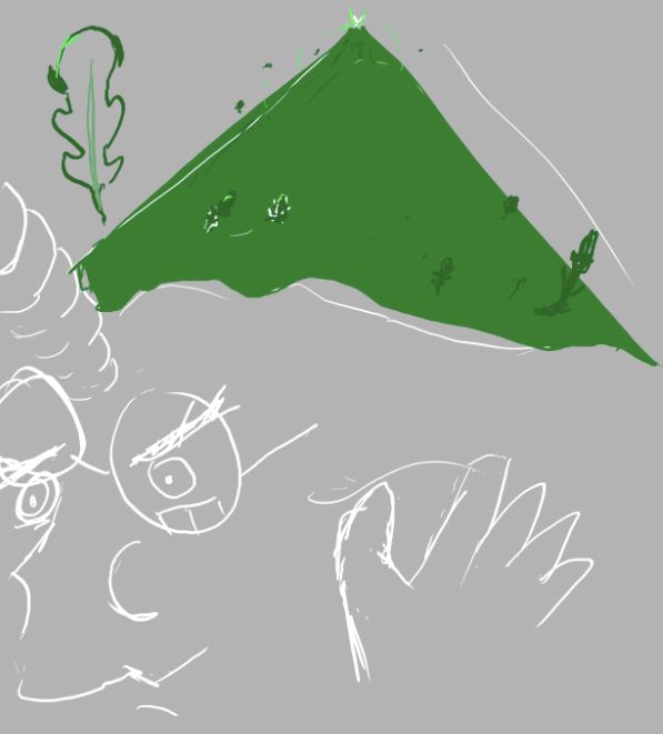 a rough sketch of anton being beamed by a pillar or arugula