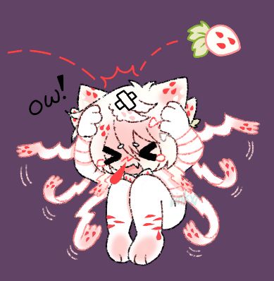 Poxxo getting bonked on the head by a pineberry.