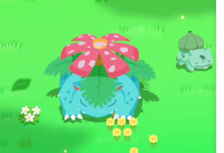 ポケモンスリープのスクリーンショット。フシギバナの側で寝てるのはフシギダネ……？