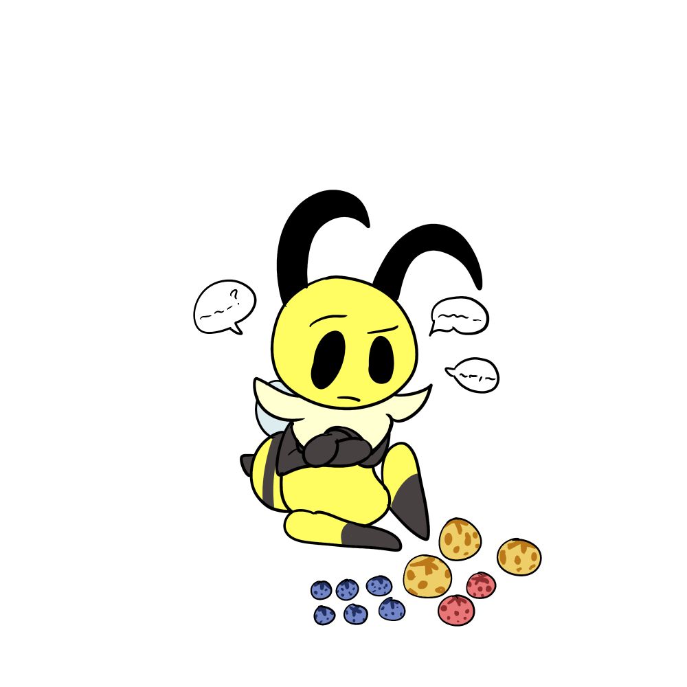 Vi is sitting with a bunch of berries in front of her, talking to herself.