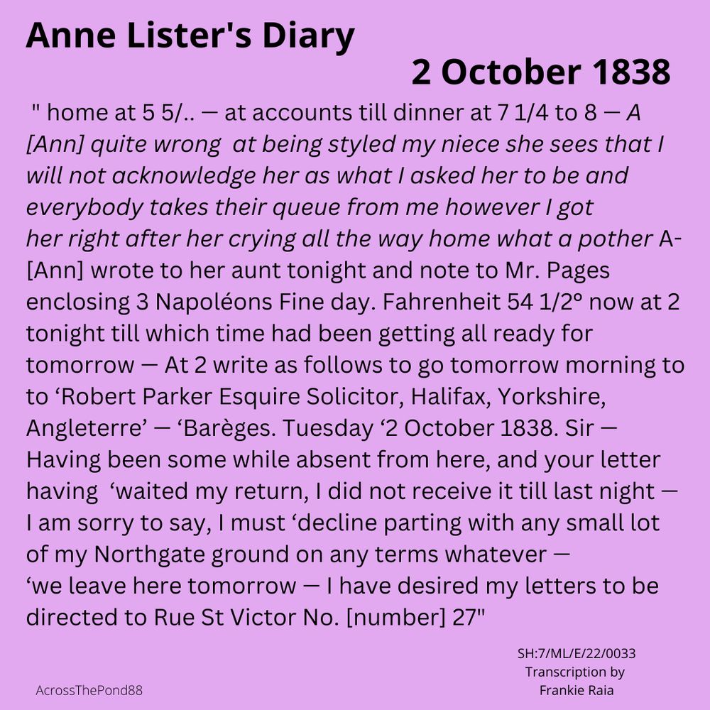 AW doesn't appreciate being styled as AL's niece. AW cries as AL talks to the princess about Shibden.