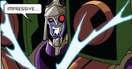 Transformers Animated Blitzwing with a terrifying smile stretched over his face