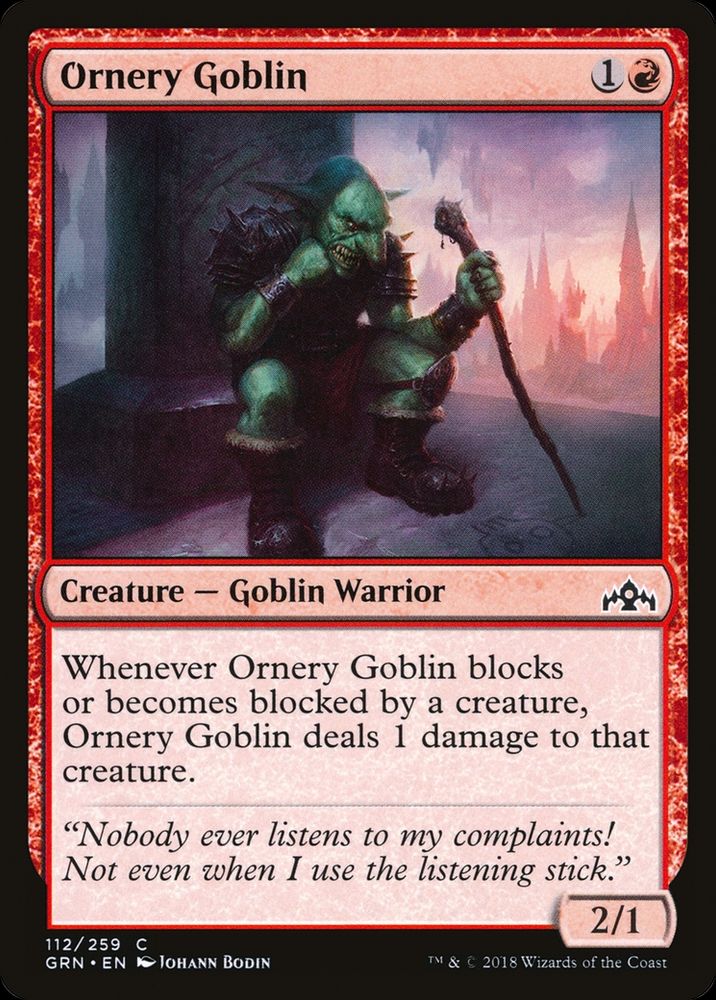MTG card Ornery Goblin. Art by Johann Bodin.