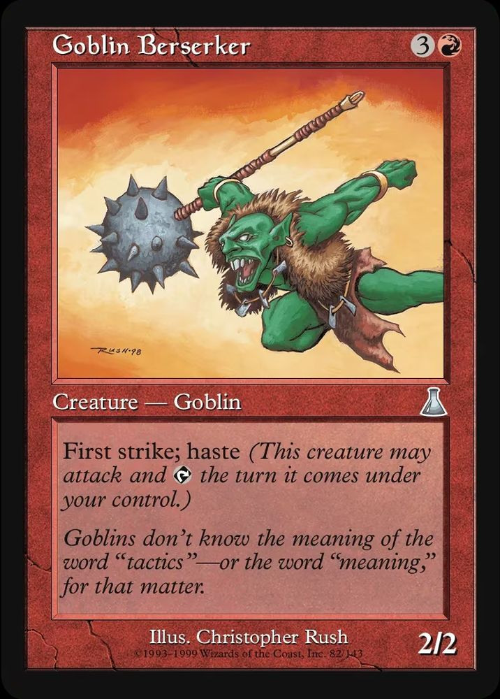 MTG card Goblin Barserker. Art by Christopher Rush.