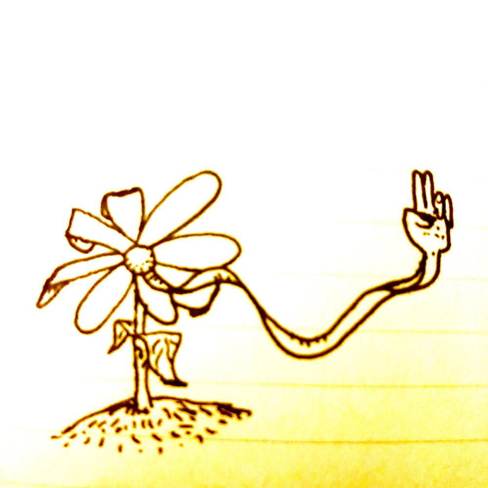 A flower with a ribbon coming out of the center that is attached to a hand performing a mudra