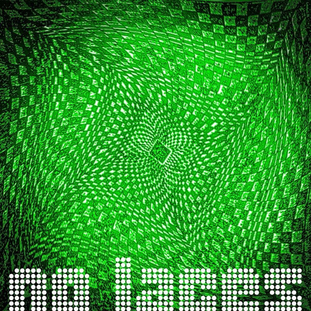 Green and grey-green squares arranged in a 4-wall perspective and the words no laces figured in white circular dots across the bottom of the single artwork