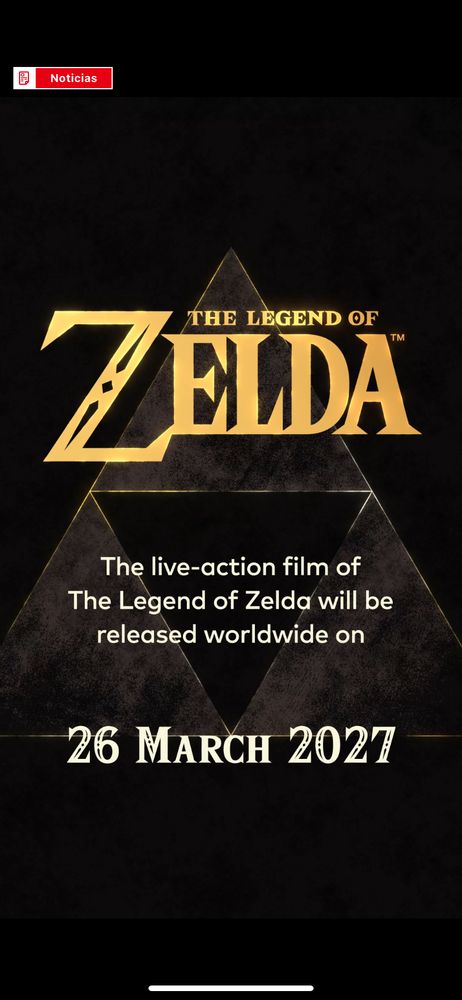 Cartel en el que se anuncia la fecha de estreno de la película live action de Zelda: 26 de marzo de 2027