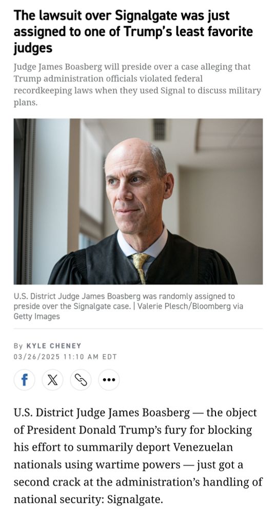 The lawsuit over Signalgate was just assigned to Judge Boasberg - the same judge who ordered Trump admin to turn the planes around.