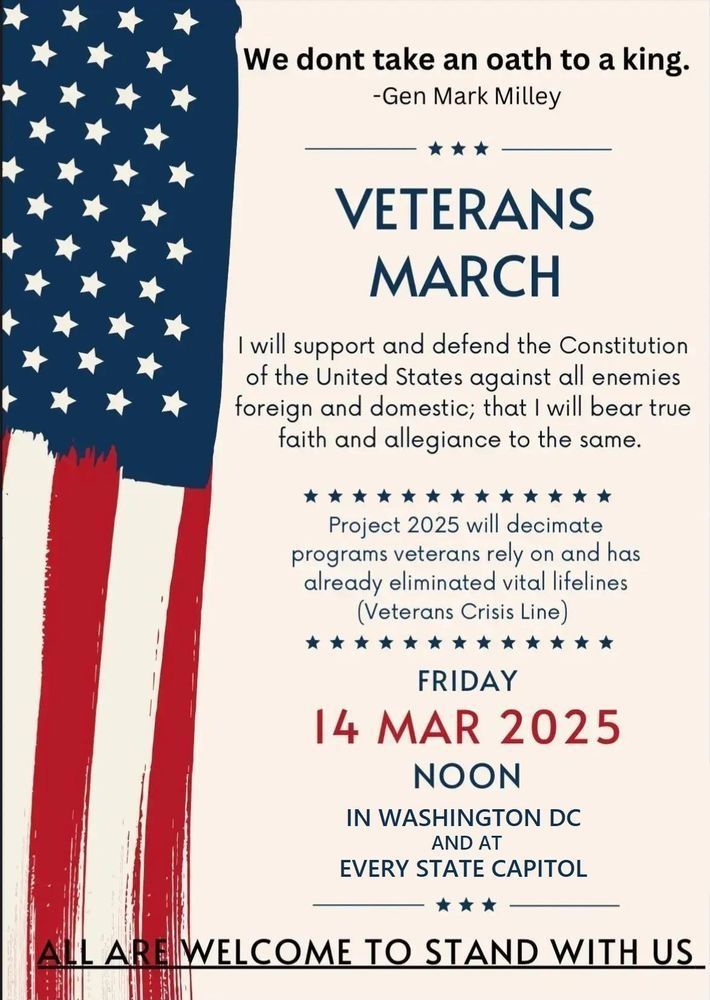A flyer says that there’s a Veteran’s March on March 14, 2025 at noon in Washington D.C.
