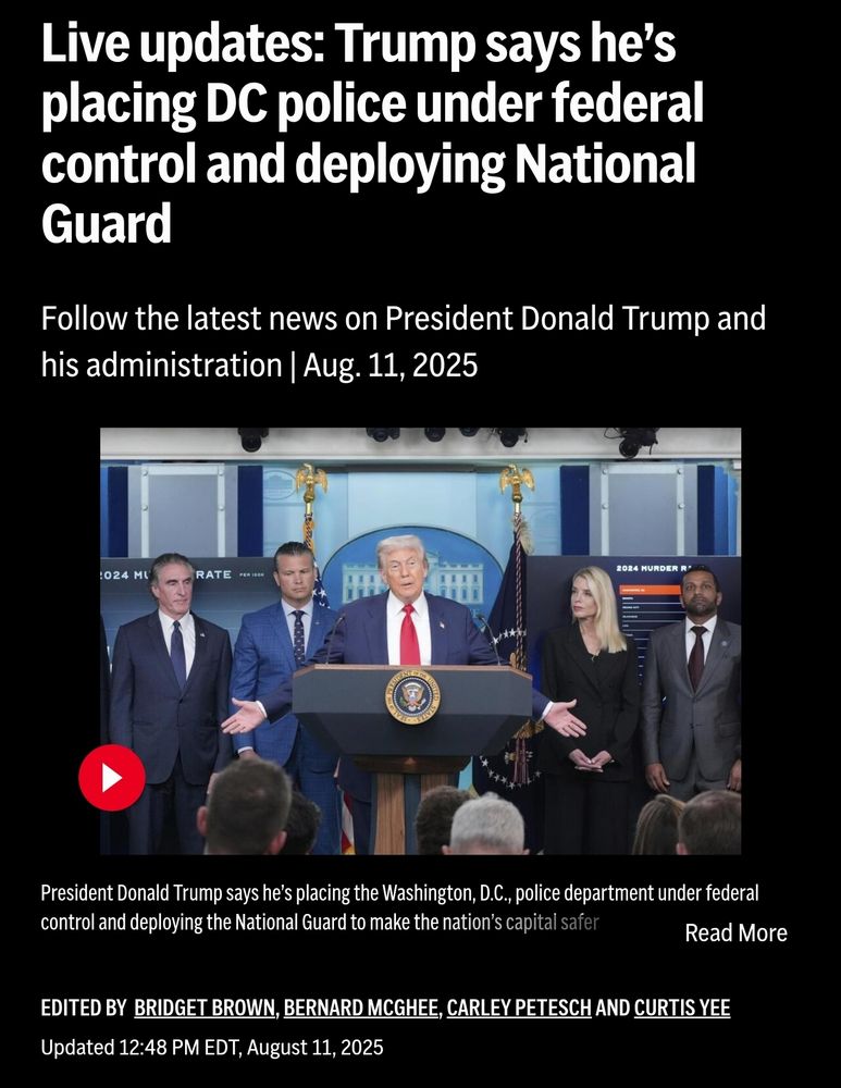 Trump says he's placing DC police under federal control and deploying National Guard.