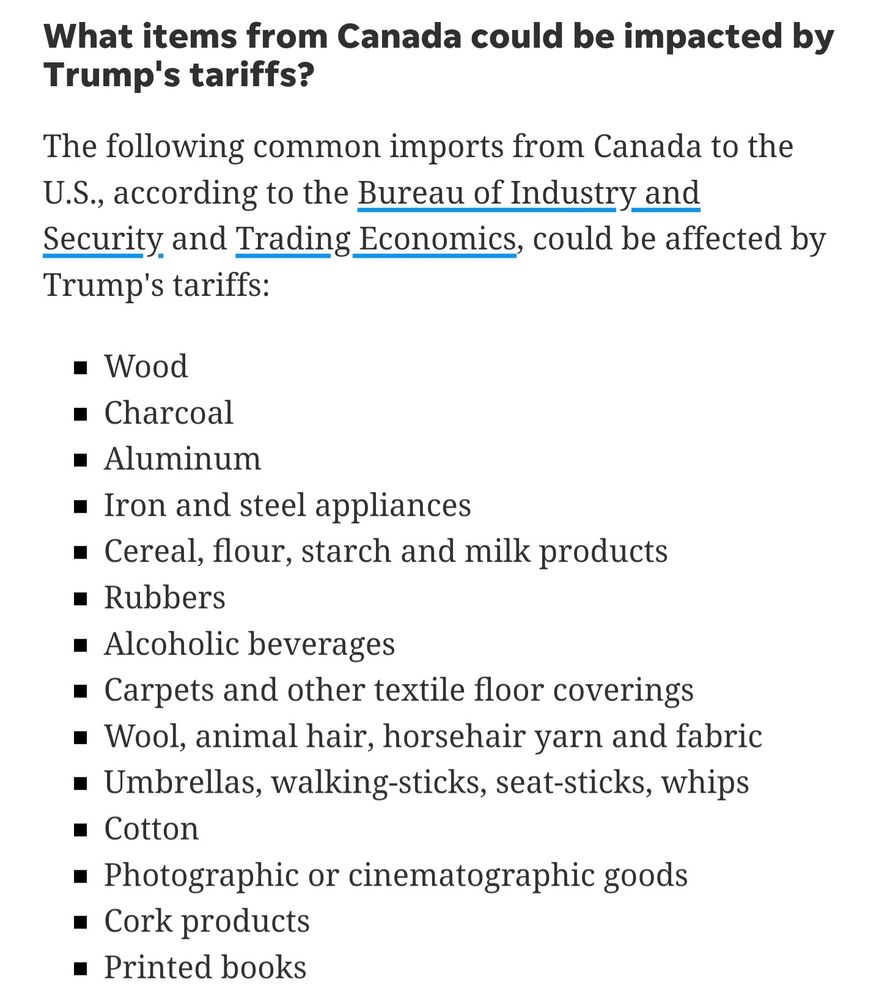 Canada exports: wood, charcoal, aluminum, iron & steel appliances, cereal, flour, starch, milk products, rubbers, alcohol, carpets, wool, animal hair, umbrellas, cotton, corks, printed books