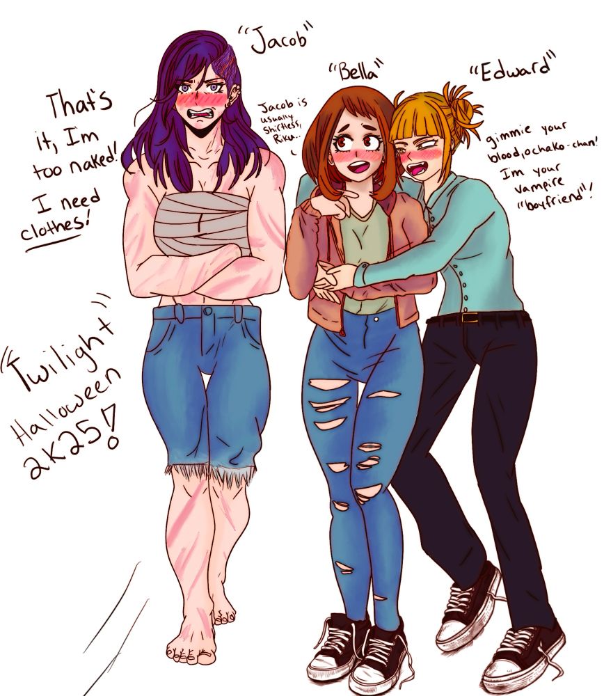 Halloween 2025 with my my hero oc Riku and her girlfriends ochako and toga 