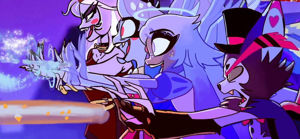 Scene redraw with my oc Celestia Morningstar for the end of Hazbin hotel season two 