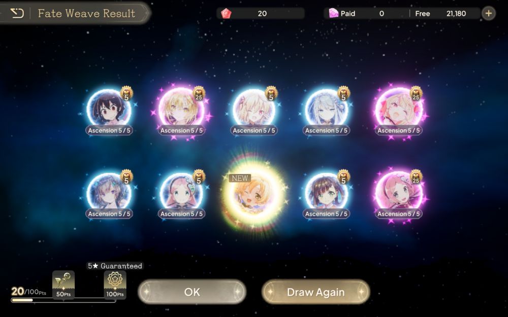 10 of 20 pulls that shows a new character outlined in gold in the middle of the 2nd row.