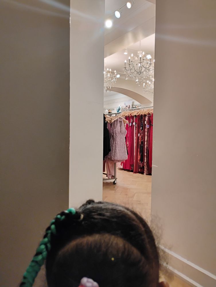 Entry way to try on area, Chandlers and dresses