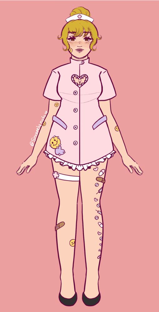 A drawing of a character design i did of my "nurse" oc